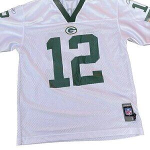 Green Bay Packers Jersey Boys Sz L White Short Sleeve Aaron Rodgers #12 NFL